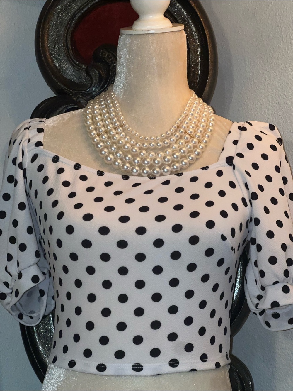 Charlotte Russe Black Polka Dot Square Neck Crop Top